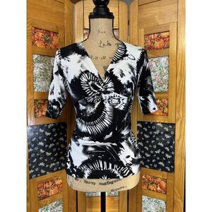 SNO SKINS Black White Textured Graphic Twisted Ruched Side Y2k 90s Dark Grunge M